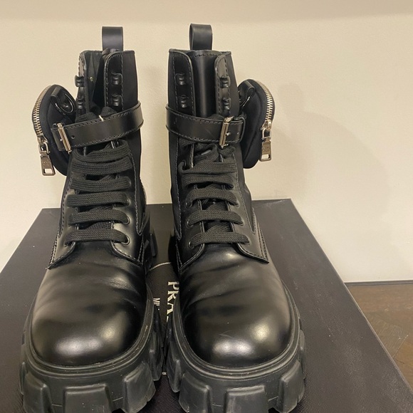 Prada Black Leather Combat Boots - Picture 1 of 6